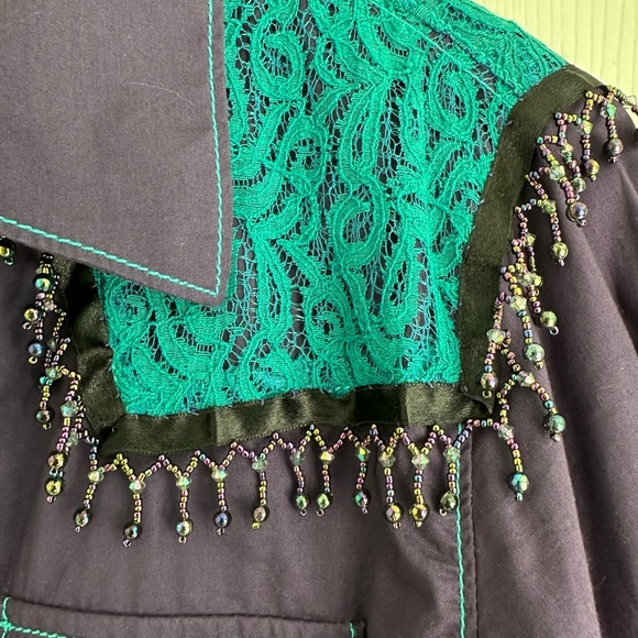 Cruel Snap Western Shirt Purple/Turquoise Shoulders, Stitch Long Sleeve Women L - Picture 3 of 8